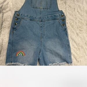 Denim Overalls with Rainbow Patch